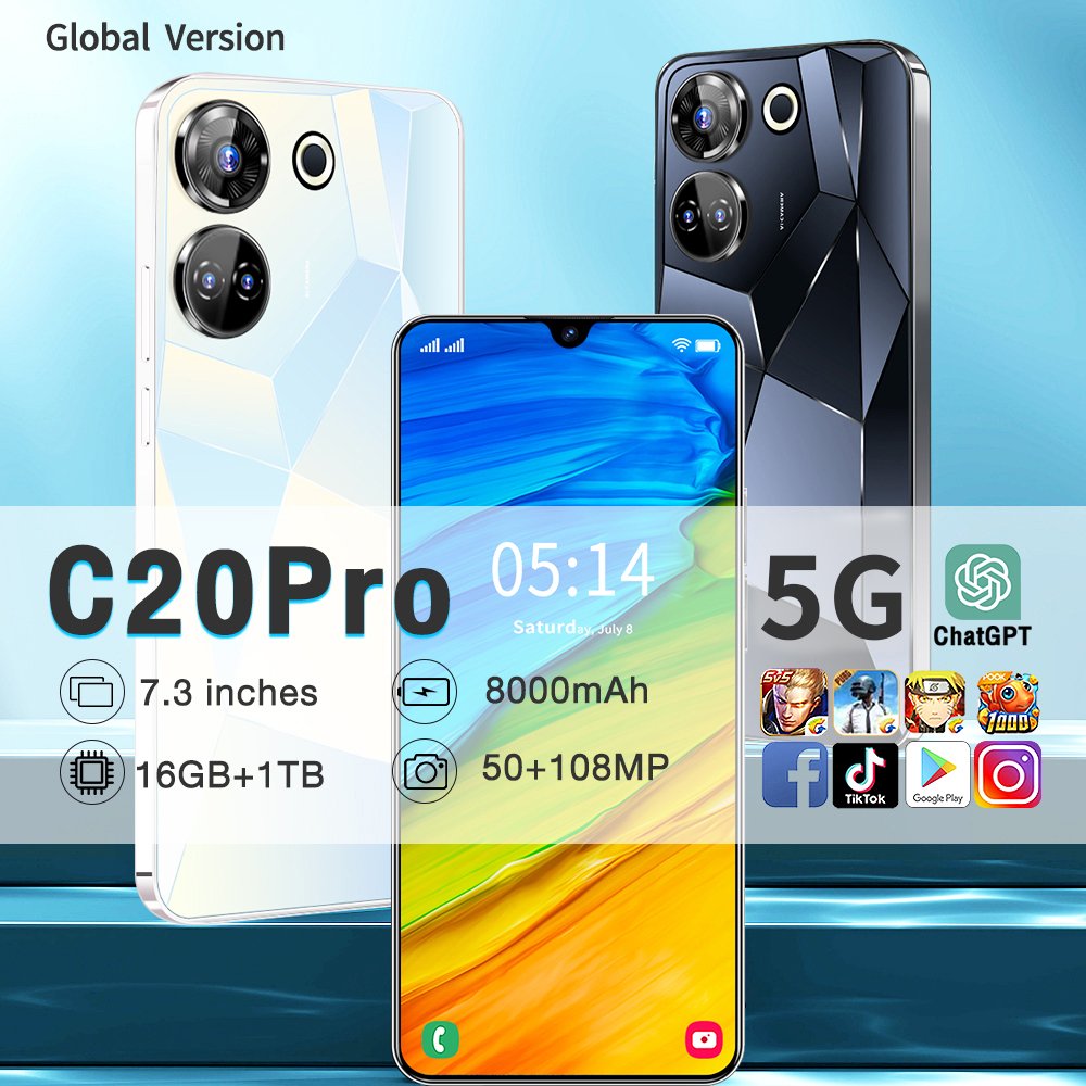 HX Hot Selling C20 Pro original Beauty Camera Long Battery Life High Volume full Display Android Mobile Cell Smart phone